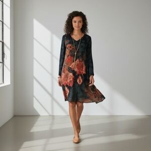 Soft Surroundings Floral Long Sleeve Dress - Black and Red